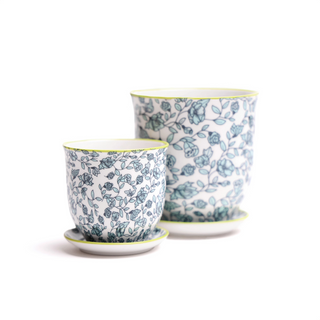 Green Flowers Porcelian Plant Pots