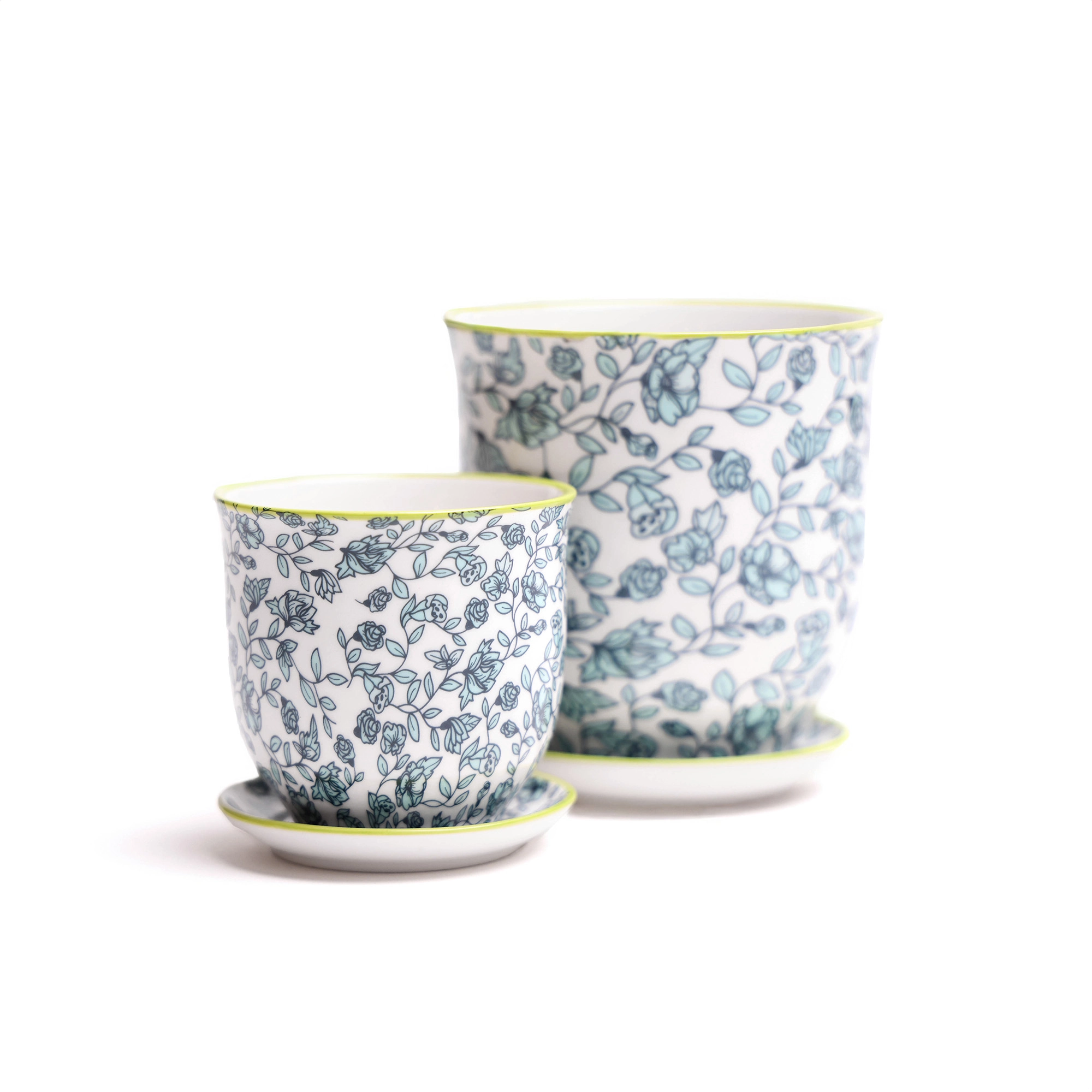 blue and white pots for indoor plants Big Liberte Pot With Saucer - Blue Birds